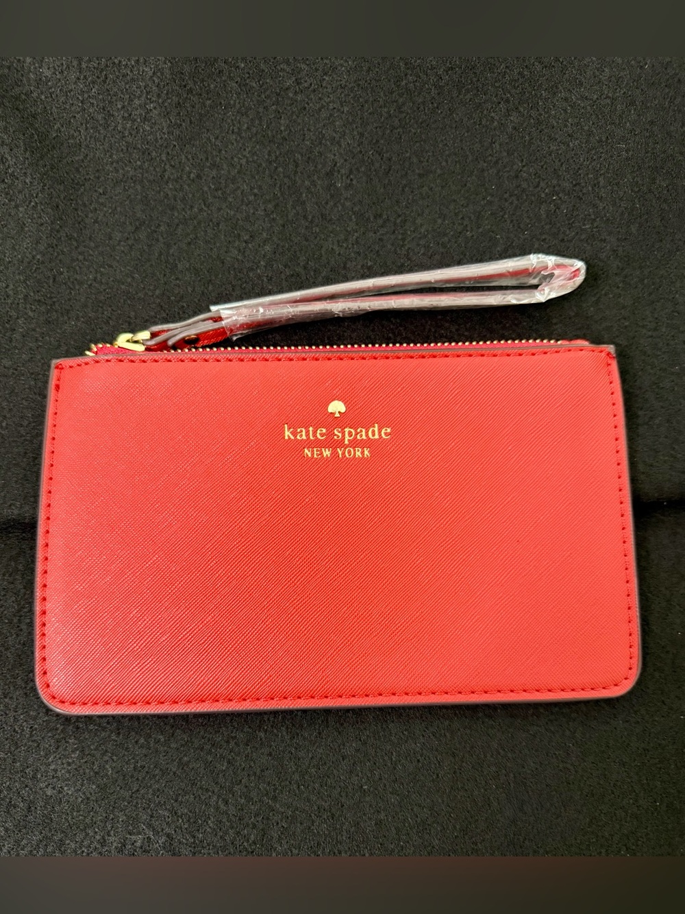 Kate Spade New York Red Saffiano Leather Wristlet NWOT Gold Hardware